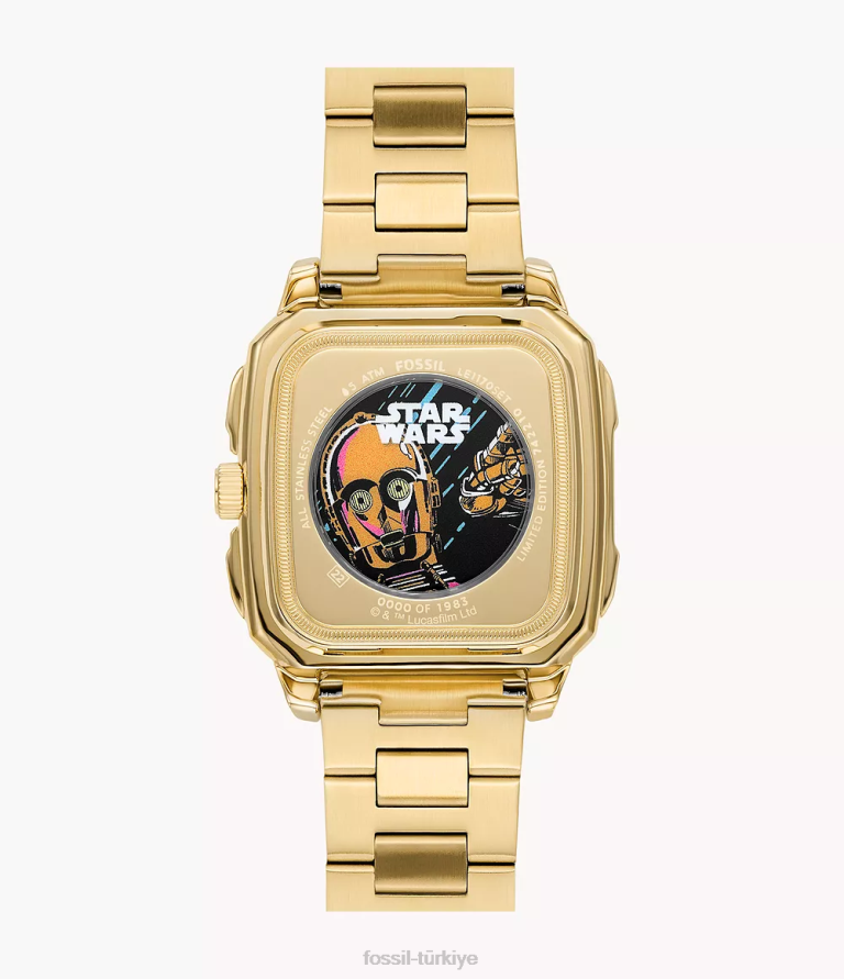 Fossil 6J0439 altın tonu sınırlı sayıda üretilen yıldız savaşları c-3po otomatik paslanmaz çelik saat kol saati kadınlar