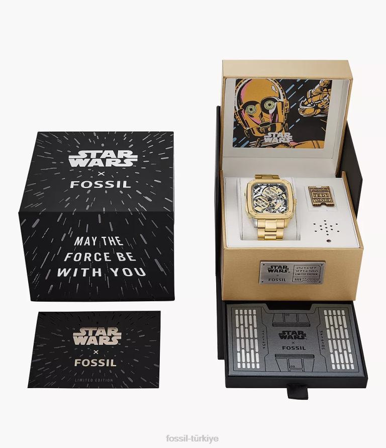 Fossil 6J0439 altın tonu sınırlı sayıda üretilen yıldız savaşları c-3po otomatik paslanmaz çelik saat kol saati kadınlar