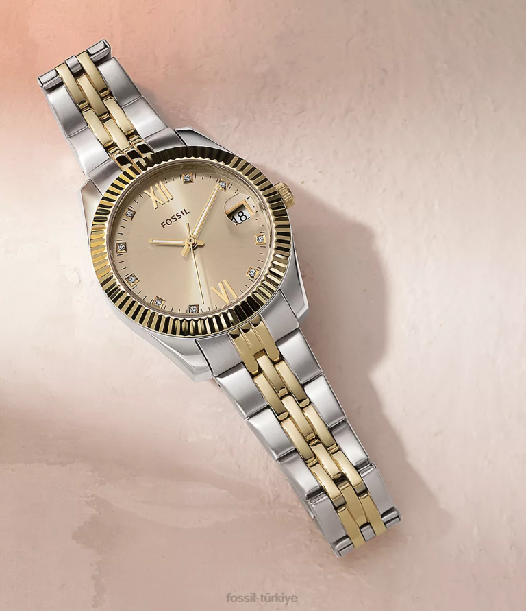 Fossil 6J0441 iki ton Scarlette mini üç ibreli paslanmaz çelik saat kol saati kadınlar
