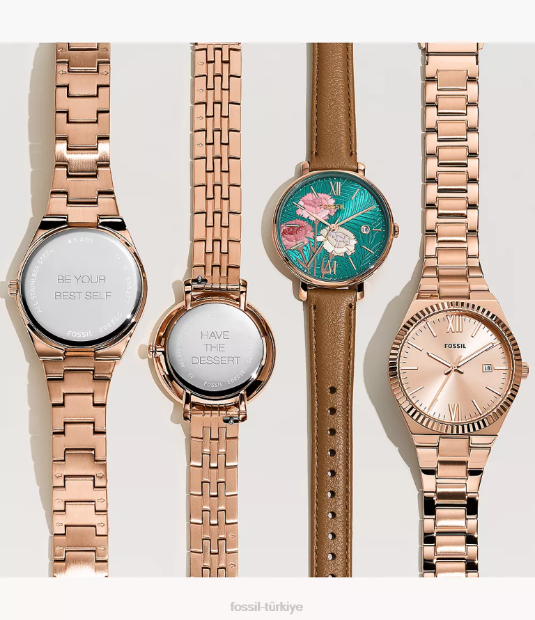 Fossil 6J0443 gül altın tonu Jacqueline üç ibreli paslanmaz çelik saat kol saati kadınlar