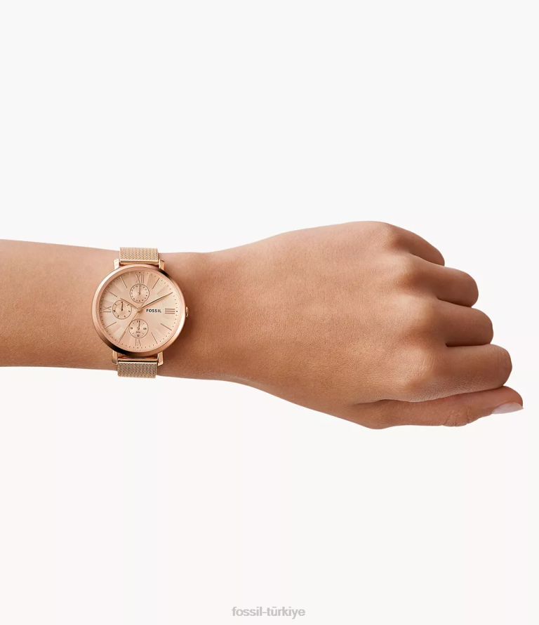 Fossil 6J0445 gül altın tonu jacqueline çok fonksiyonlu paslanmaz çelik hasır saat kol saati kadınlar