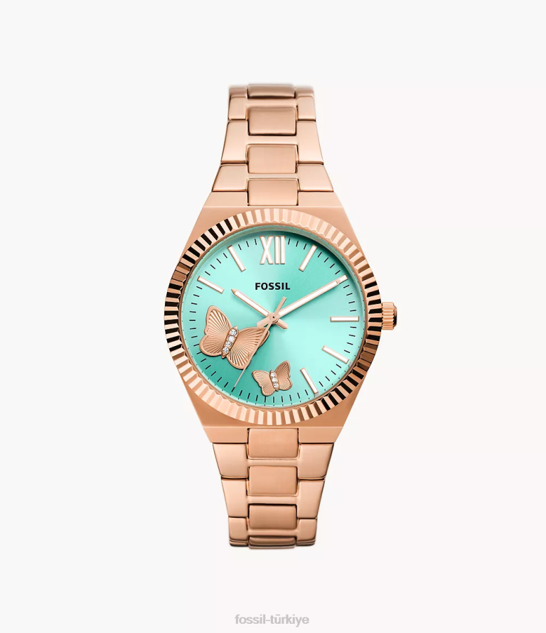 Fossil 6J0447 gül altın tonu Scarlette üç ibreli paslanmaz çelik saat kol saati kadınlar