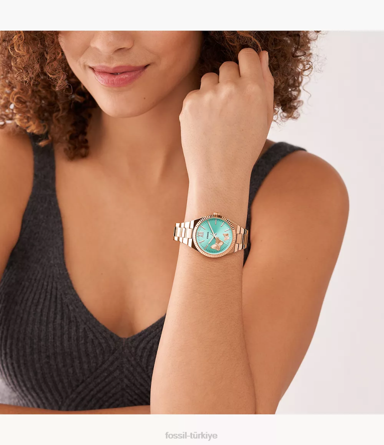 Fossil 6J0447 gül altın tonu Scarlette üç ibreli paslanmaz çelik saat kol saati kadınlar