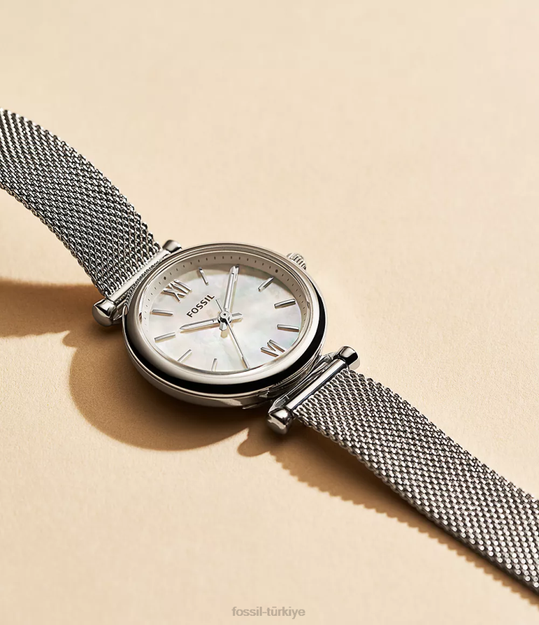 Fossil 6J0449 düz çelik carlie üç ibreli paslanmaz çelik saat kol saati kadınlar