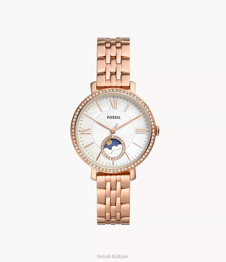 Fossil 6J0450 Altın gül jacqueline sun moon çok işlevli tonlu paslanmaz çelik saat kol saati kadınlar