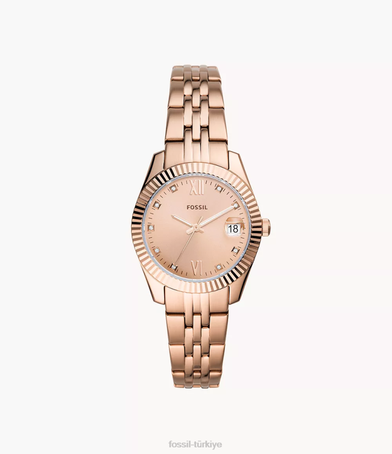 Fossil 6J0451 gül altın tonu Scarlette mini üç ibreli paslanmaz çelik saat kol saati kadınlar