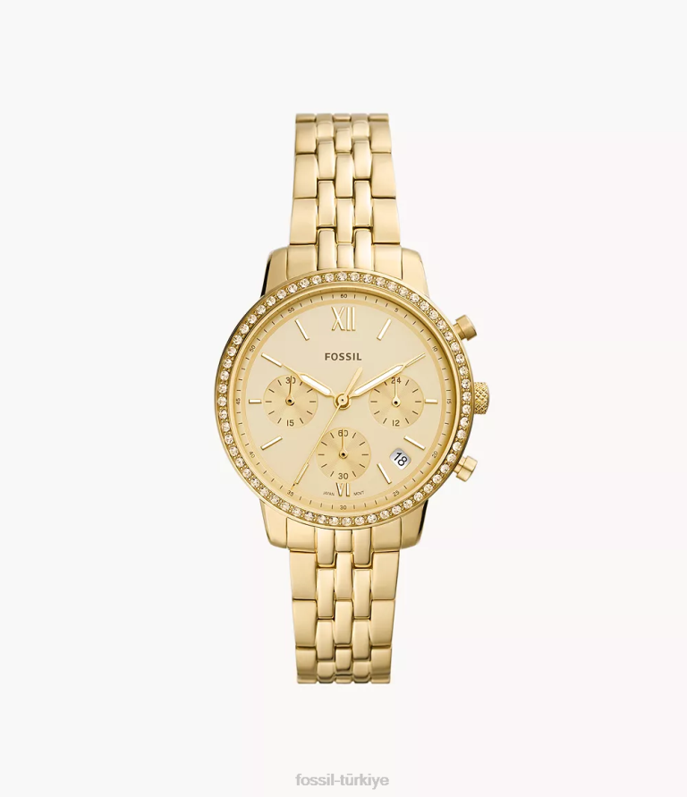 Fossil 6J0453 altın tonu nötr kronograf paslanmaz çelik saat kol saati kadınlar