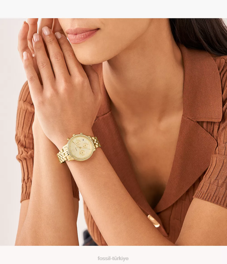 Fossil 6J0453 altın tonu nötr kronograf paslanmaz çelik saat kol saati kadınlar