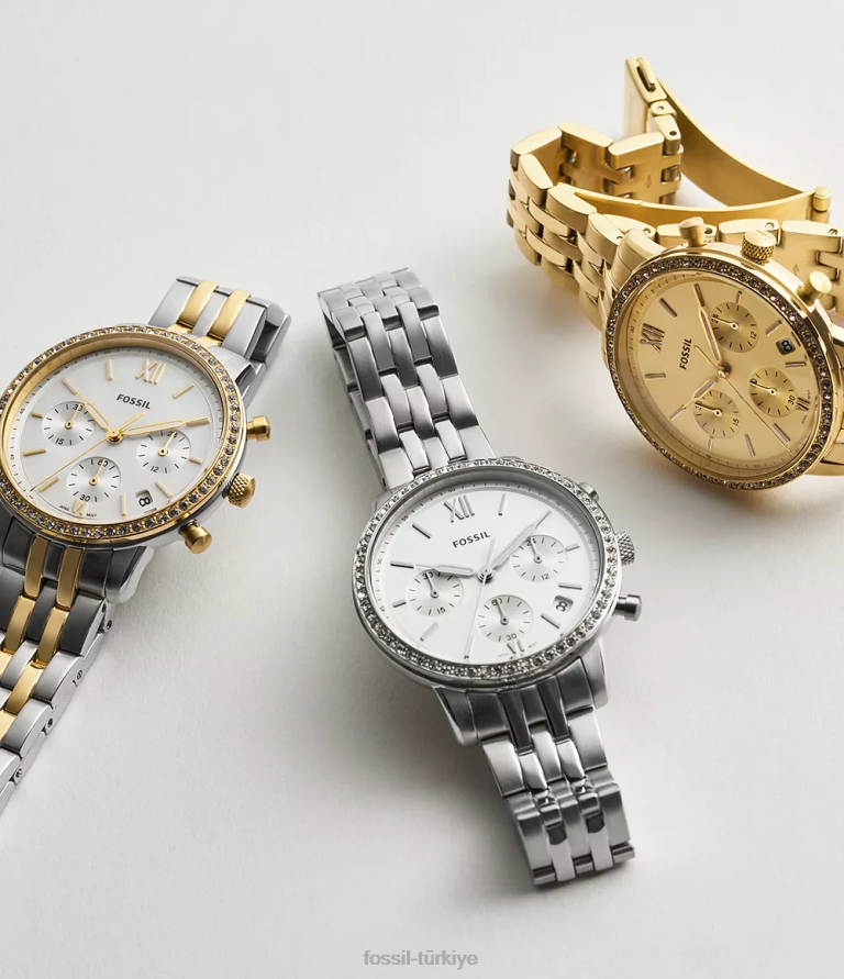 Fossil 6J0456 gümüş ton nötr kronograf paslanmaz çelik saat kol saati kadınlar