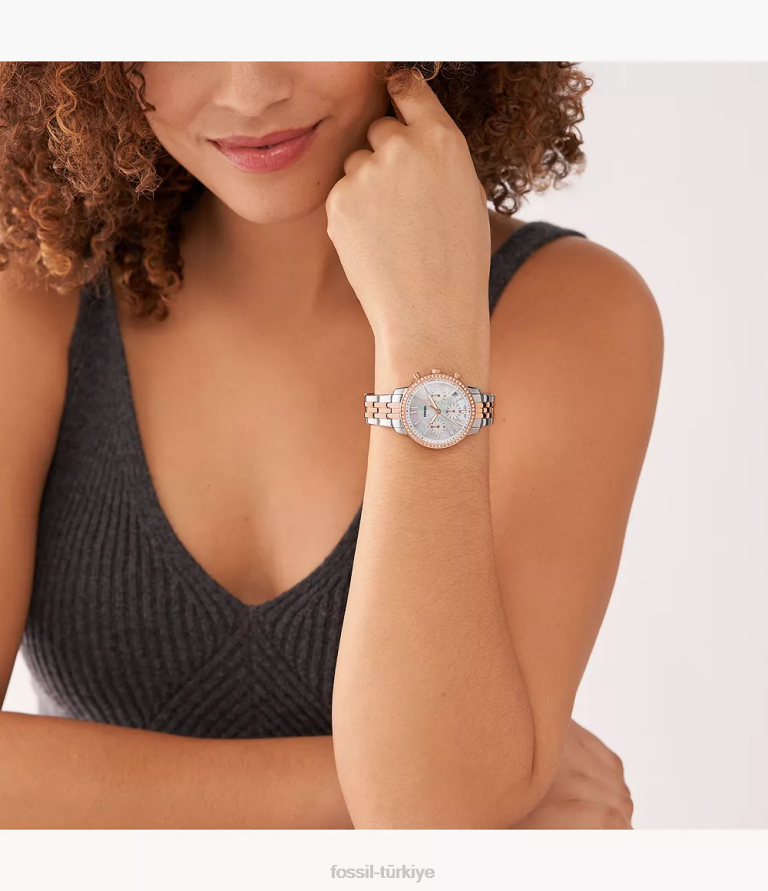Fossil 6J0457 iki ton nötr kronograf paslanmaz çelik saat kol saati kadınlar
