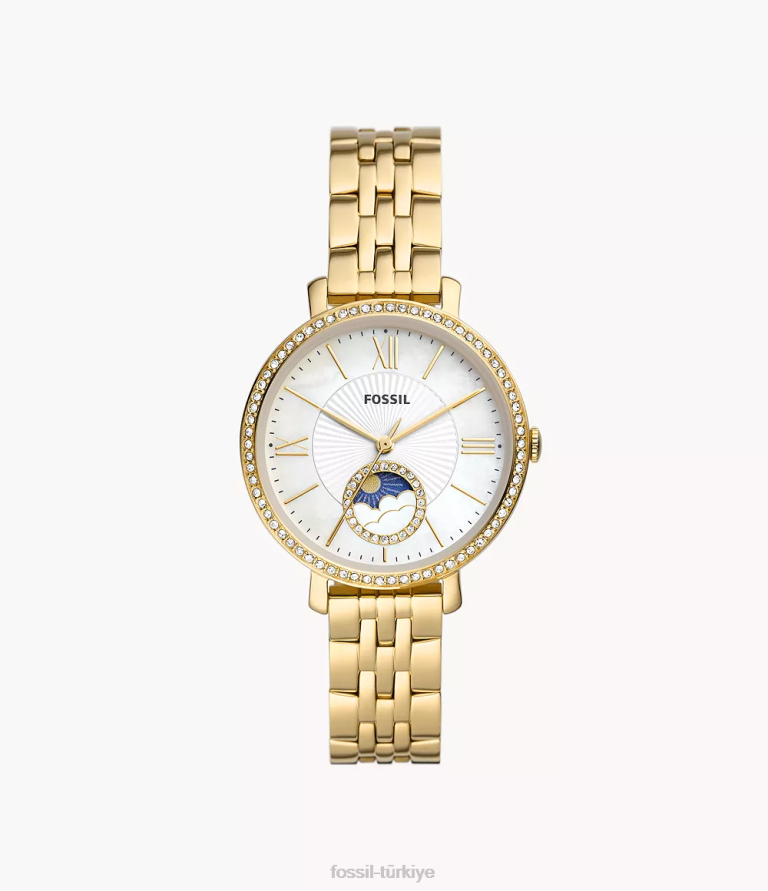 Fossil 6J0458 altın jacqueline sun moon çok işlevli tonlu paslanmaz çelik saat kol saati kadınlar