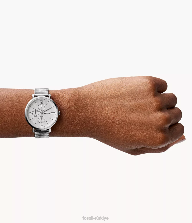 Fossil 6J0460 gümüş ton jacqueline çok fonksiyonlu paslanmaz çelik hasır saat kol saati kadınlar