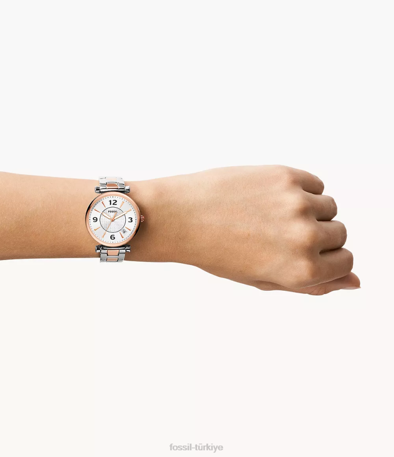 Fossil 6J0464 iki ton carlie üç ibreli paslanmaz çelik saat kol saati kadınlar