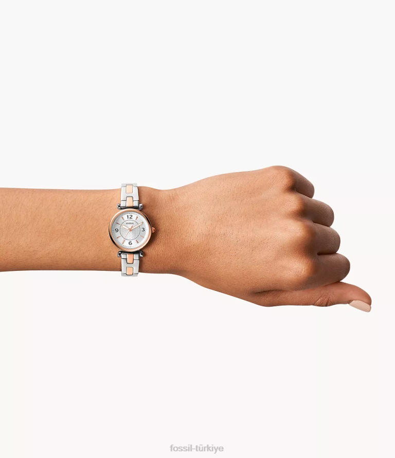Fossil 6J0479 iki ton carlie üç ibreli paslanmaz çelik saat kol saati kadınlar