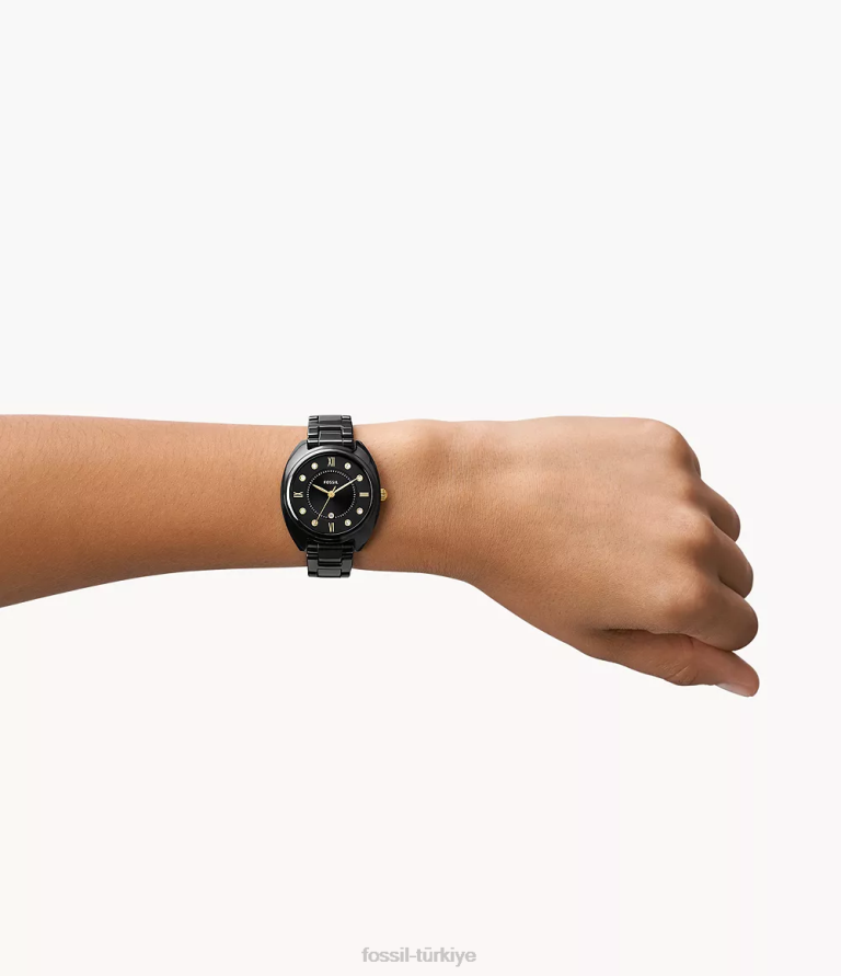 Fossil 6J0483 siyah Gabby üç ibreli tarih paslanmaz çelik ve seramik saat kol saati kadınlar