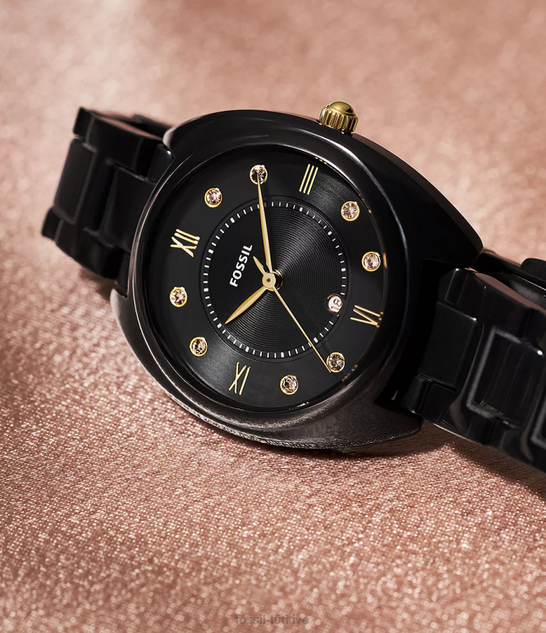 Fossil 6J0483 siyah Gabby üç ibreli tarih paslanmaz çelik ve seramik saat kol saati kadınlar