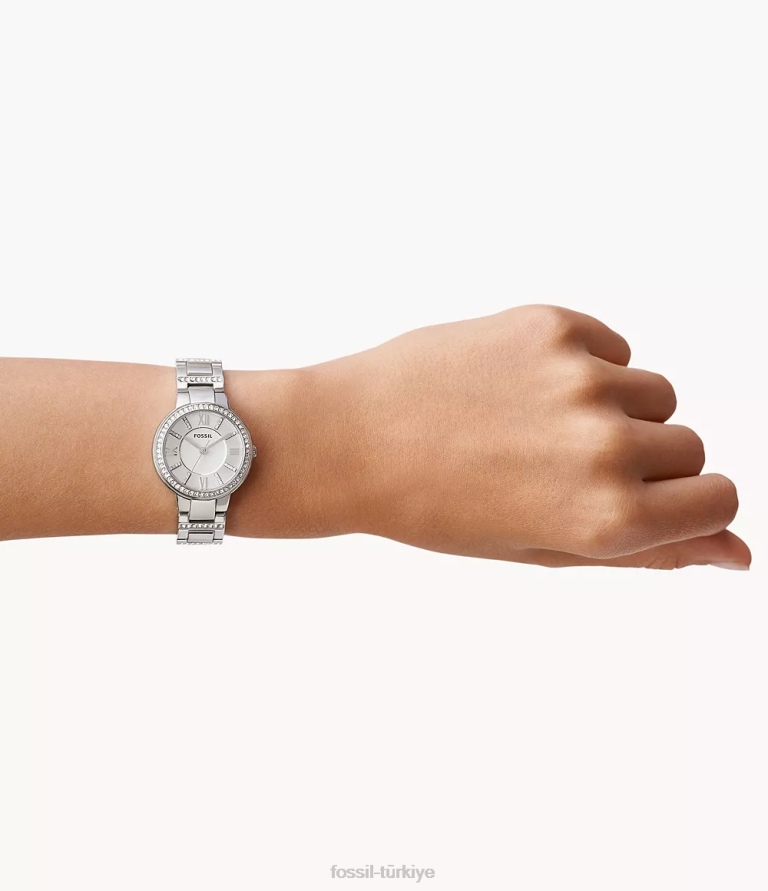 Fossil 6J0484 gümüş virginia paslanmaz çelik saat kol saati kadınlar