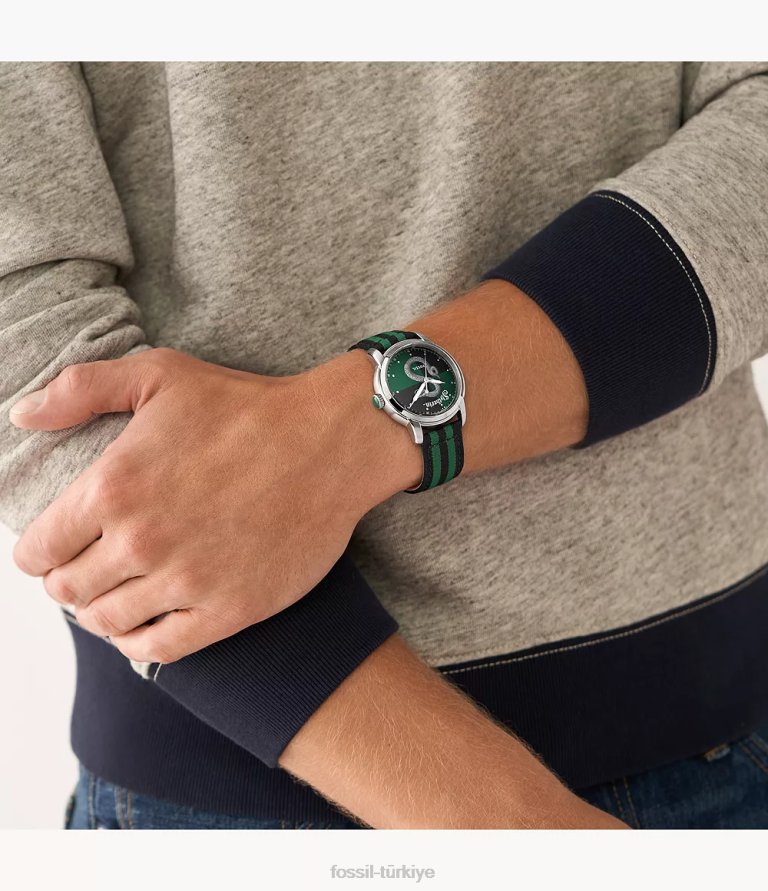 Fossil 6J04182 yeşil siyah sınırlı sayıda üretilen harry potter üç ibreli slytherin naylon saati aksesuar kadınlar