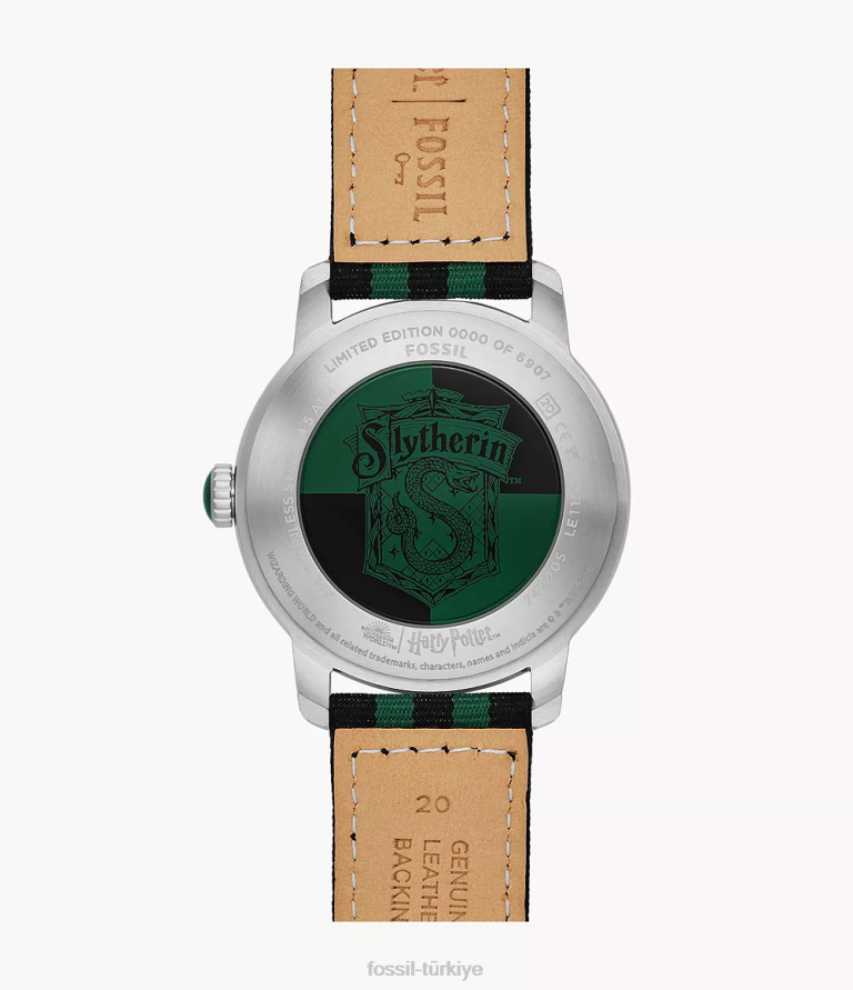 Fossil 6J04182 yeşil siyah sınırlı sayıda üretilen harry potter üç ibreli slytherin naylon saati aksesuar kadınlar