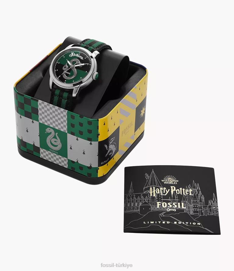 Fossil 6J04182 yeşil siyah sınırlı sayıda üretilen harry potter üç ibreli slytherin naylon saati aksesuar kadınlar