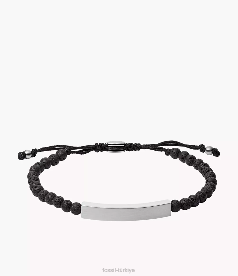 Fossil 6J041848 gümüş ton plak lav taşlı bileklik takı erkekler