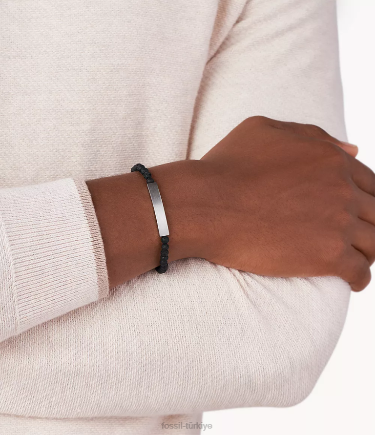 Fossil 6J041848 gümüş ton plak lav taşlı bileklik takı erkekler