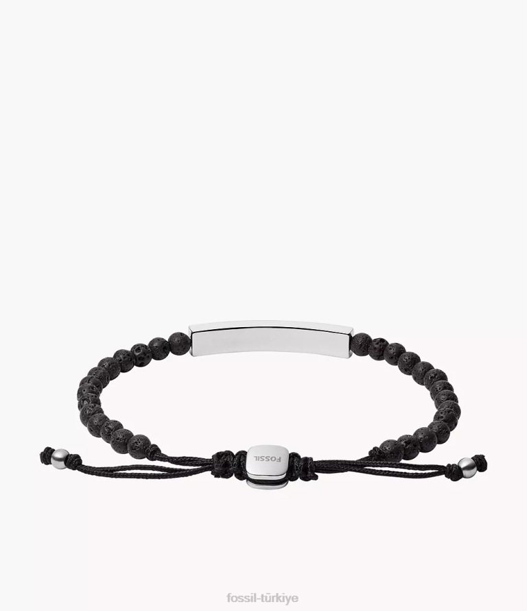 Fossil 6J041848 gümüş ton plak lav taşlı bileklik takı erkekler