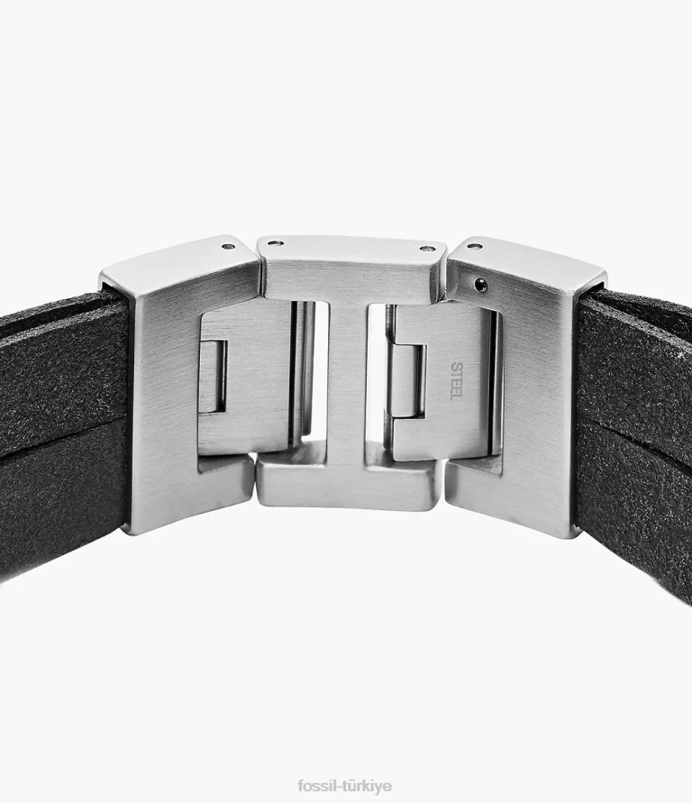 Fossil 6J041861 siyah deri sarma bilezik takı erkekler