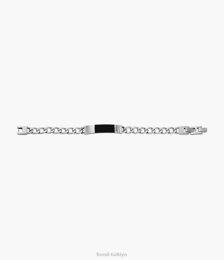 Fossil 6J041864 gümüş ton dokulu plaket paslanmaz çelik zincir bileklik takı erkekler