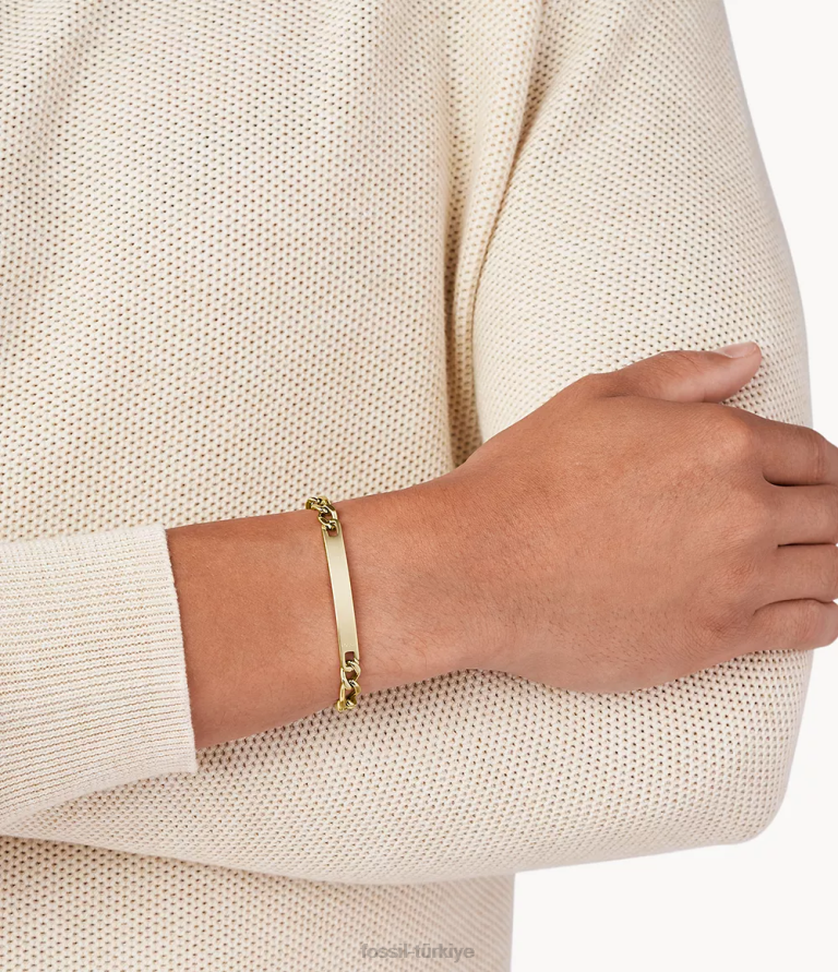 Fossil 6J041866 altın tonu çelik plak bilezik takı erkekler