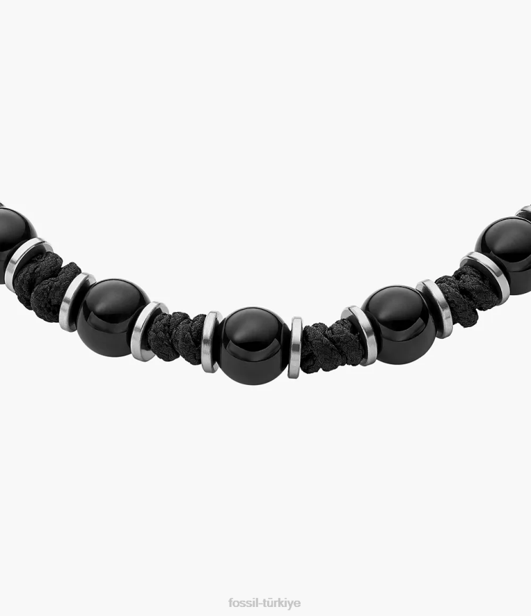 Fossil 6J041867 siyah oniks boncuklu bilezik takı erkekler