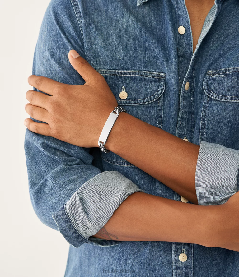 Fossil 6J041873 gümüş ton paslanmaz çelik kimlik bilekliği çektim takı erkekler