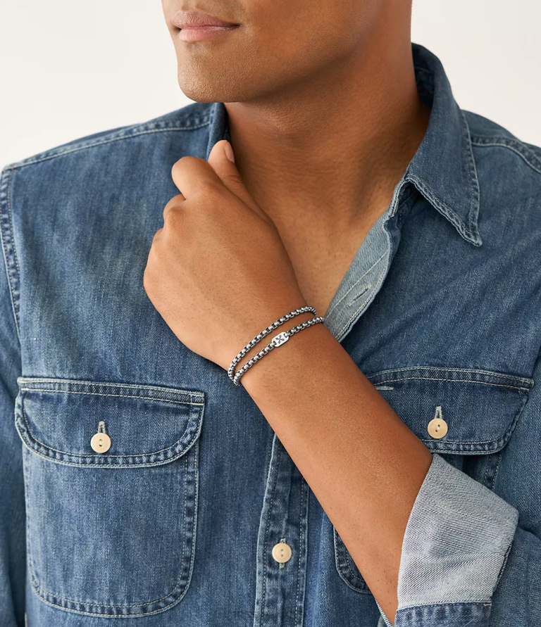 Fossil 6J041874 gümüş ton maceracı paslanmaz çelik zincir bileklik takı erkekler