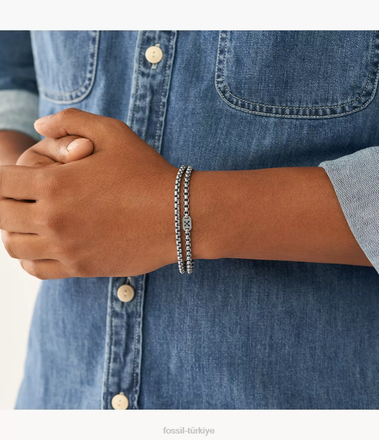 Fossil 6J041874 gümüş ton maceracı paslanmaz çelik zincir bileklik takı erkekler