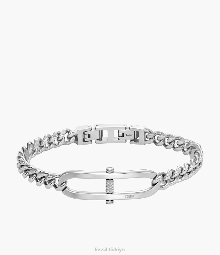 Fossil 6J041875 gümüş ton miras d-link paslanmaz çelik zincir bileklik takı erkekler