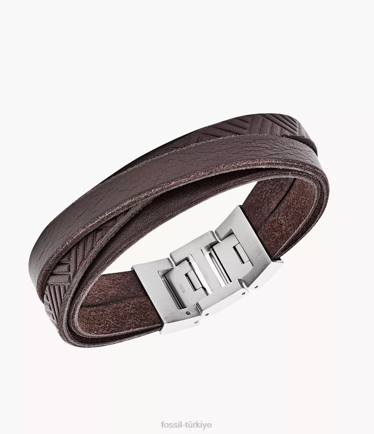 Fossil 6J041876 kahverengi dokulu deri bileklik takı erkekler