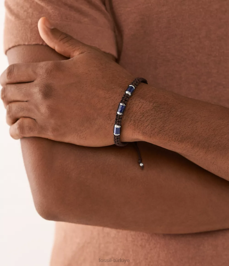 Fossil 6J041877 sodalit hepsi yığılmış istasyon bileziği takı erkekler