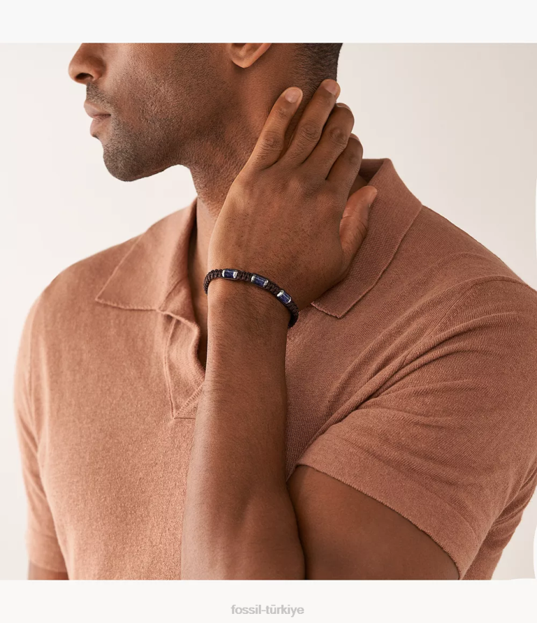 Fossil 6J041877 sodalit hepsi yığılmış istasyon bileziği takı erkekler