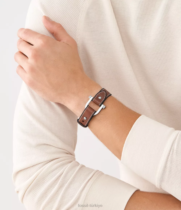 Fossil 6J041879 orta kahverengi miras d-link deri kayış bileklik takı erkekler