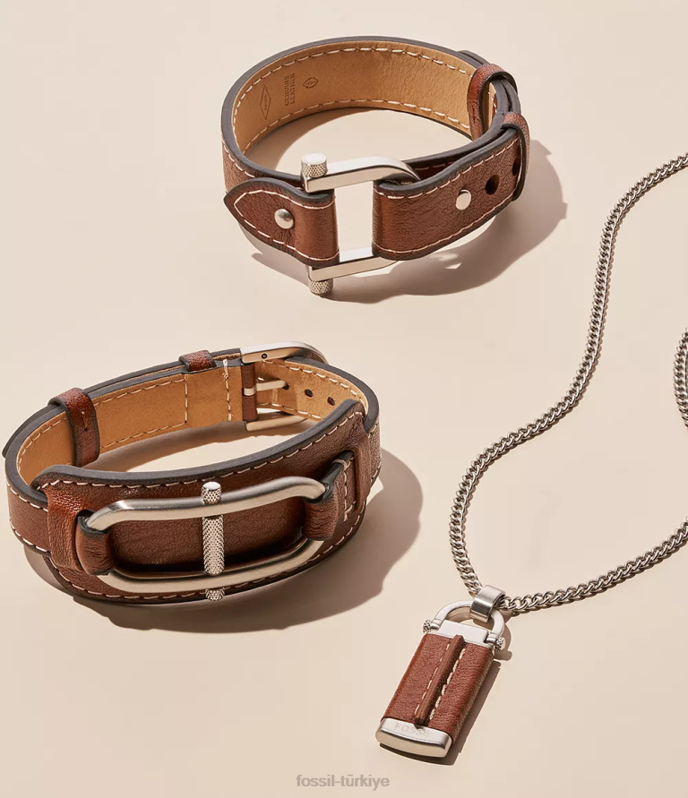 Fossil 6J041879 orta kahverengi miras d-link deri kayış bileklik takı erkekler