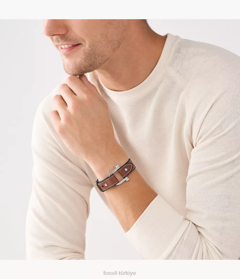 Fossil 6J041879 orta kahverengi miras d-link deri kayış bileklik takı erkekler