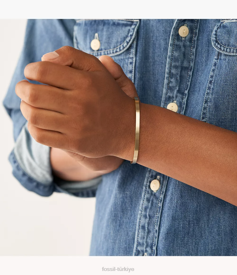 Fossil 6J041881 altın tonu modern americana paslanmaz çelik manşet bilezik takı erkekler
