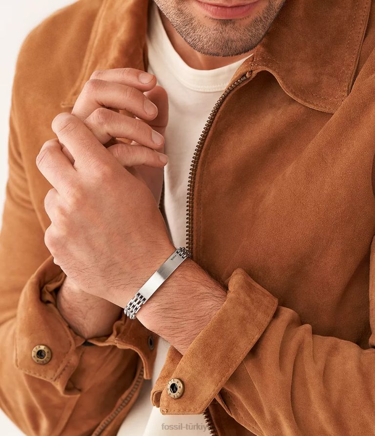 Fossil 6J041883 gümüş ton paslanmaz çelik zincir bilezik takı erkekler