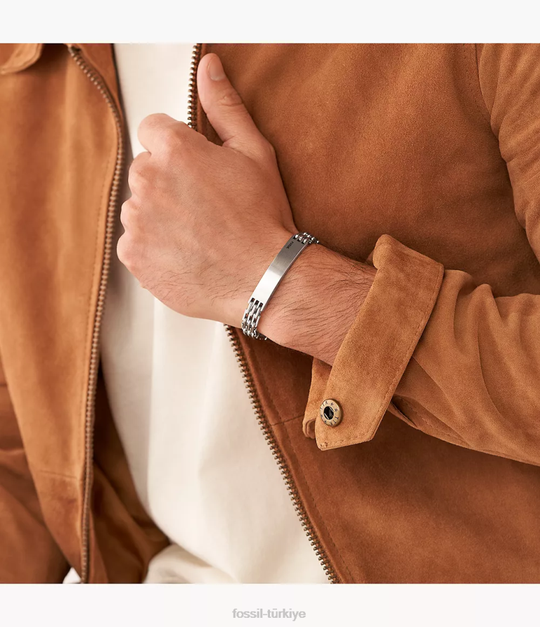 Fossil 6J041883 gümüş ton paslanmaz çelik zincir bilezik takı erkekler