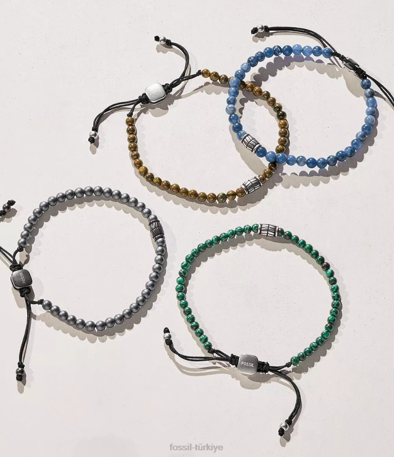Fossil 6J041890 gri hematit boncuklu bilezik takı erkekler