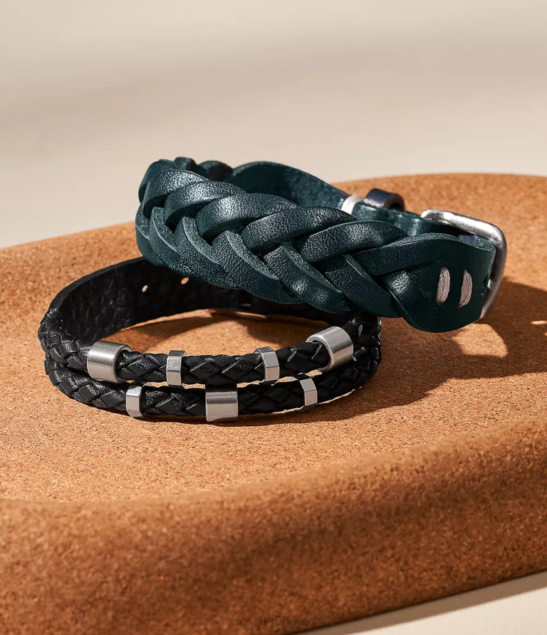 Fossil 6J041893 siyah deri essentials deri kayış bilezik takı erkekler