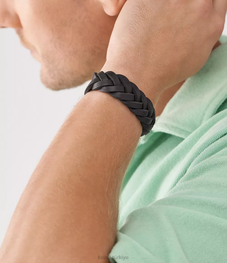 Fossil 6J041894 siyah deri essentials deri kayış bilezik takı erkekler