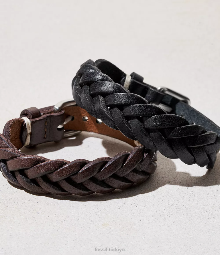 Fossil 6J041894 siyah deri essentials deri kayış bilezik takı erkekler