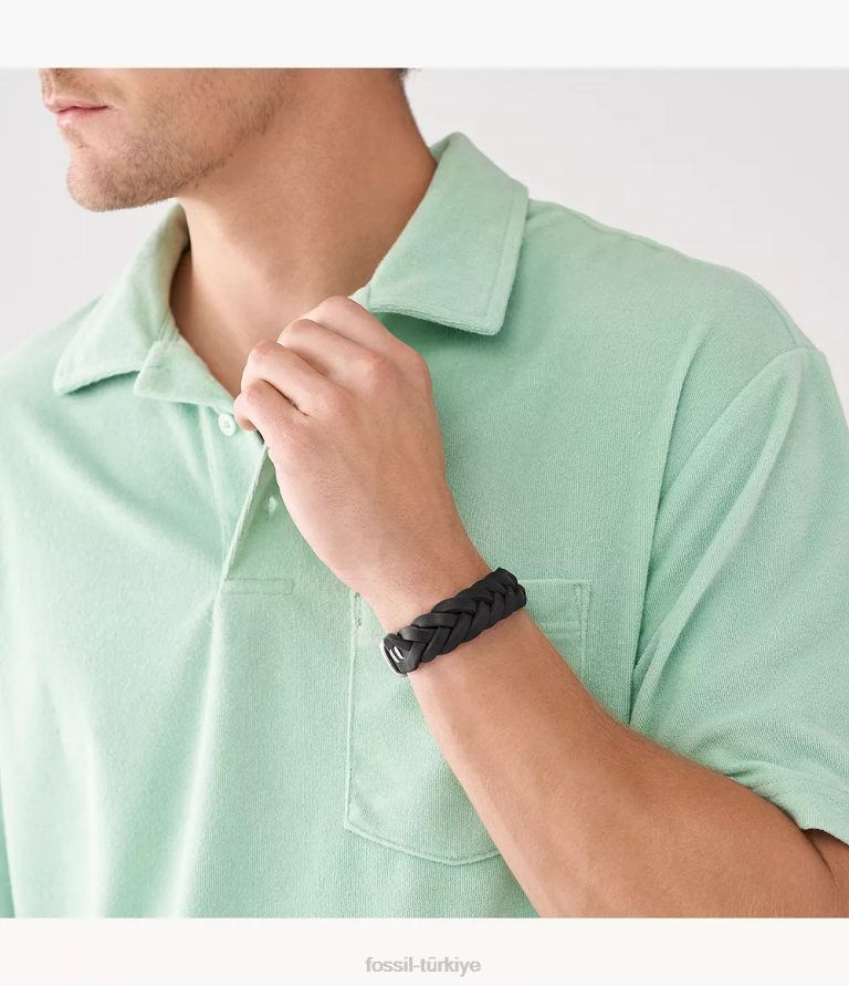Fossil 6J041894 siyah deri essentials deri kayış bilezik takı erkekler
