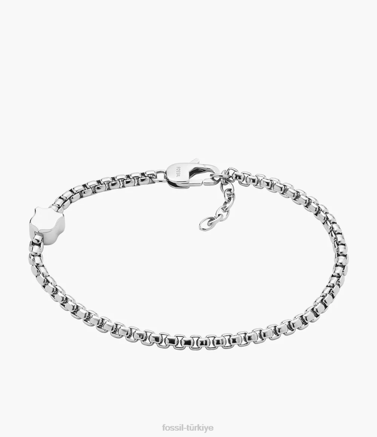 Fossil 6J041896 gümüş ton miras kalkanı paslanmaz çelik zincir bilezik takı erkekler